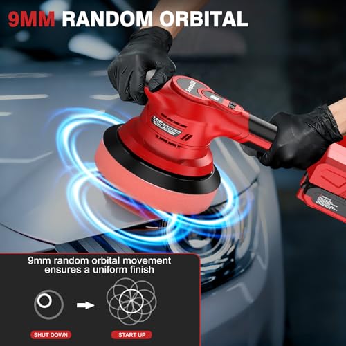 Brushless Cordless Car Buffer Polisher - SundpeyPRO 6 Inch Random Orbital Polisher with 8000RPM & 8 Variable Speed & 2 Battery & Fast Charger & 10PCs Polishing Kit for Waxing Polishing Scratch Removal