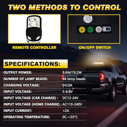 Rechargeable Amber White Emergency Roof Top Strobe Light Wireless Battery, 17 Flashing Modes,High Low Brightness, Warning Lights with Magnetic Base for Construction Vehicles, Trucks, Snow Plow