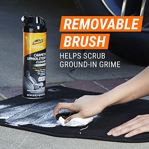 Armor All Carpet and Upholstery Cleaner Spray for Tough Stains, 22 Fl Oz | Includes removable scrub brush and New Car Scent; helps eliminate pet, food and smoke odors in car interiors