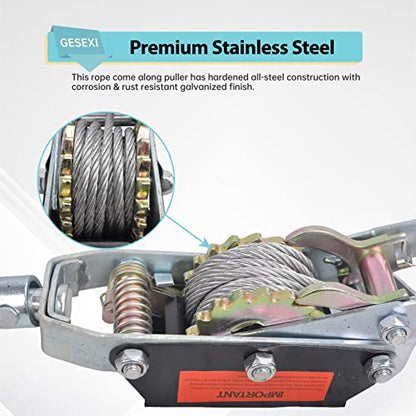 5 Ton Dual Gear Power Puller, 3 Hook Steel Cable Dual Gear Power Ratchet Come Along Puller Tool with Cable Automotive Hoist Hand Winch Cable Puller Stretcher Lift 11,000 Lbs - size: 5-Ton