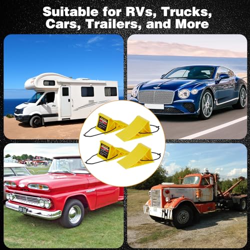 PAHTTO Wheel Chocks, 4Pack Heavy Duty Wheel Chocks with Rope for Easy Removal, Durable, Non-Slip, Hard Plastic Wheel Chocks for, RV, Camper, Effective in Keeping Your Vehicle in Place, Yellow - color: Yellow