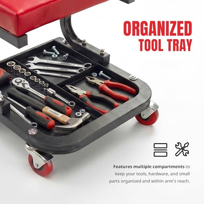 MaxWorks Mechanics Roller Seat - Heavy Duty 250 lb Capacity Rolling Creeper Stool with Padded Seat & 3-Section Tool Tray for Garage & Auto Repair (50875) - style: Rolling Seat Creeper