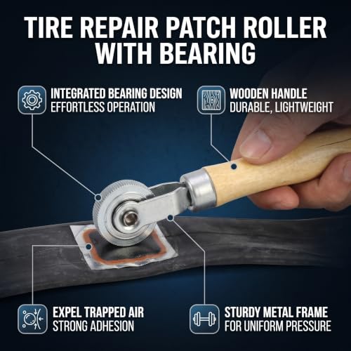 Patch Tire Repair Tool, Keenso Wooden Handle Repair Tube Stitch Puncture Patch Tyre Roller Bearing Tool Kit