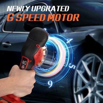Protmex Cordless Car Buffer Polisher w/ 2x2000mAh 21V Batteries, 6 Inch Car Buffer Waxer Kit, Car Polishing Machine w/Extra 18 PCS Attachments & 6 Variable Speed (Red) - color: Red
