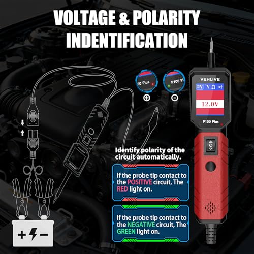 P100 Plus Automotive Power Circuit Probe Tester,12V 24V Car Automotive Diagnostic Test Tool, Digital Volt Ohm Meter W/Overload Protection, Circuit Fault Finder w/ 40FT Cable & Angled Screen