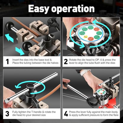DNA Motoring Professional Brake Line Flaring Tool Kit, 45 Degree Single, Double & Bubble Flares for 3/16", 1/4", 5/16", 3/8" Metal Steel Copper Tubing for Brake Repair Tubing Flaring, TOOLS-00820