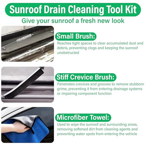 ecocstm Auto Sunroof Drain Cleaning Tool, 120 Inch Flexible Drain Brush, Sunroof Drain Cleaner with Pipe Cleaning Brush, Injector Hose and Crevice Brush, Cleaning Tool for Drains, Sewers, Windshields - size: 120 Inch sets
