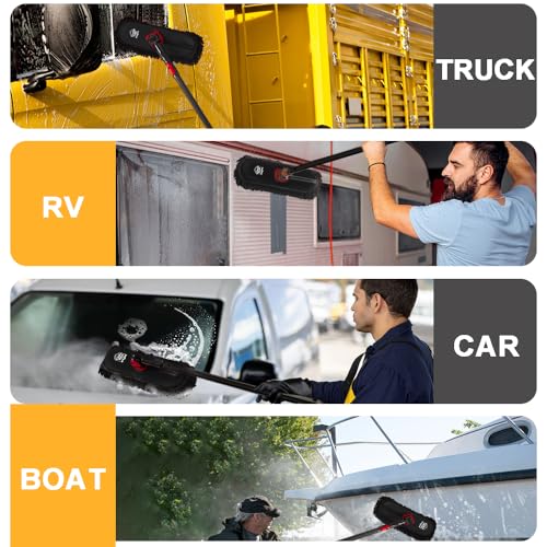Car Wash Brush with Long Handle, Chenille Microfiber Car Wash Mop Kit, Scratch Free Car Cleaning Supplies with Ergonomic 15掳 Curved Extension Pole for RV Truck Boat Windshield - Black - color: Black