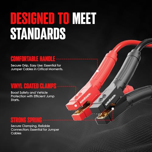 KRIEGER Jumper Cables 100% Pure Copper, 30 Feet, 2 Gauge, 1000 Amp Custom-Made Alligator Clamps, Booster Battery Cables w/Permanent Installation Kit & Quick Connect Plugs - Carrying Bag Included - size: 30-Feet (2-Gauge)