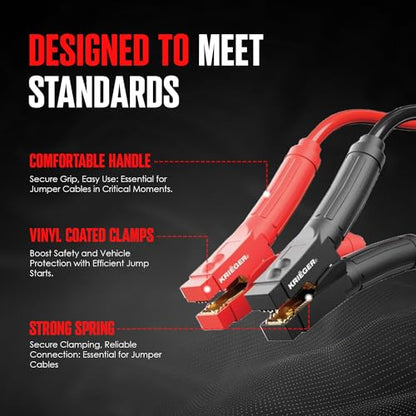 KRIEGER Jumper Cables 100% Pure Copper, 30 Feet, 2 Gauge, 1000 Amp Custom-Made Alligator Clamps, Booster Battery Cables w/Permanent Installation Kit & Quick Connect Plugs - Carrying Bag Included - size: 30-Feet (2-Gauge)