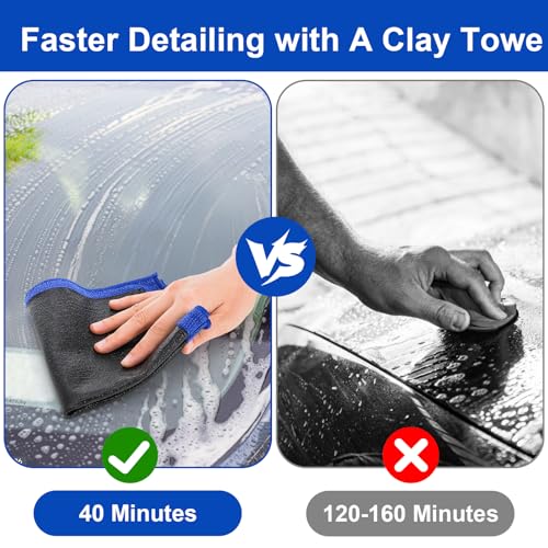 Okllen 4 Pcs Clay Towel Auto Detailing for Cars, Premium Microfiber Clay Bar Towel 12 x 12 Inch (30.5x30.5cm), Blue