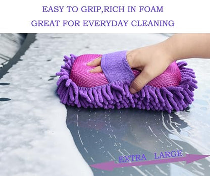 Scratch Free Chenille Microfiber Wash Mitt Car Wash Sponge for SUVs Boats - color: 2 Pack Purple