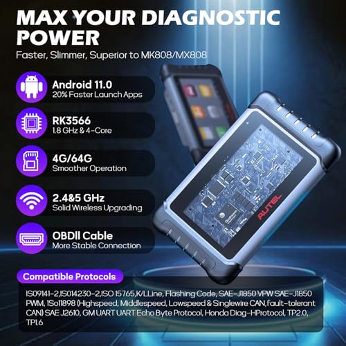 Autel MaxiCOM MK808Z OBD2 Scanner, 2026 Bidirectional Scan Tool Same As MK808S MX808S, Work as MaxiCheck MX900 MK900BT, Active Test, 28+ Service, All System Diagnose, Injector Coding, FCA Autoauth