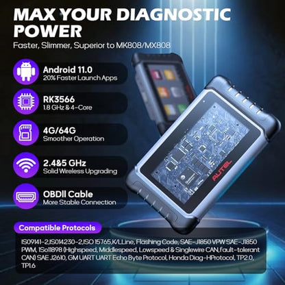 Autel MaxiCOM MK808Z OBD2 Scanner, 2026 Bidirectional Scan Tool Same As MK808S MX808S, Work as MaxiCheck MX900 MK900BT, Active Test, 28+ Service, All System Diagnose, Injector Coding, FCA Autoauth