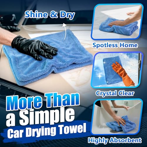 Airlab Car Drying Towel Microfiber Towels for Cars 1200 GSM Wash Auto Detailing Supplies Twist Pile Cleaning Cloth Absorbent Quick Dry Soft Loop Dry Flash Towel, 24 x 16 Inch,Pack of 1, Blue - color: 24 X 16 Inch, Pack of 1, Light Blue, 1200 Gsm