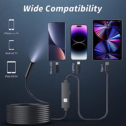 Kinpthy Endoscope Camera with Light,1920P HD Borescope Tools with 8 Adjustable LED Lights, Endoscope with Semi-Rigid Snake Camera, Inspection Borescope for iOS and Android-16.4ft Single Lens - size: 16.4ft, style: Single lens