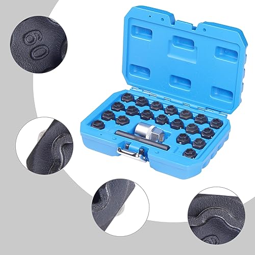 Wheel Lock Lug Nuts Set, Anti-Theft Lug Removal Tool, 22 Pcs Automotive Anti-Theft Wheel Screws Removal Key Socket Kit for BMW