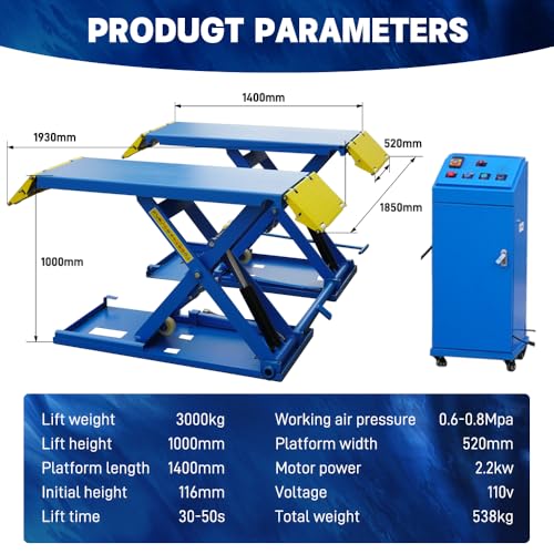 8000lbs Lifting Capacity Mid-Rise Scissor Lift, Portable Car Lift with Air Unlock, ME-8XP-110V Pneumatic Release Mid Rise Lifts Automotive Car Lift Jacks for SUVs, Trucks & Light Duty Vehicles
