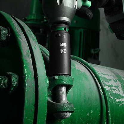 SK 1/2" Drive Impact Socket Set, Deep Metric Sockets, 13-Piece 12-27mm, Premium CR-MO Steel, SureGrip 6 Point Design, With Storage Case - size: Metric