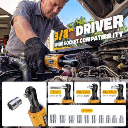 DIYtoolifz 3/8" Cordless Ratchet Wrench 95 ft-lbs with 13 pcs Socket set | Compatible with Dewalt 20V Battery, Variable Speed Electric Ratchet, 1/2" & 1/4" Adapters, and 3" Extension Bar, Tool Only