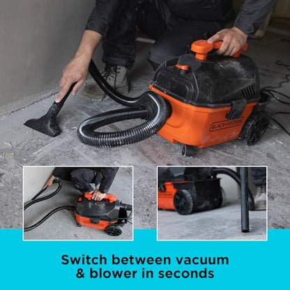 BLACK+DECKER Shop Vacuum Wet and Dry, 4 Gallon 5.0 Peak HP Wet/Dry Vacuum, Quiet Operation with Muffler, Long Reach Cleaning Range & On-Board Storage, Complete Accessory Set, BDXV18905P-4 - size: 4 Gallon 5 HP