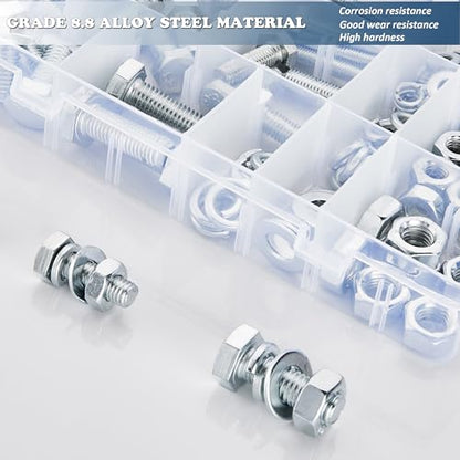 188PCS Metric Nuts and Bolts Assortment Kit, M6 M8 M10 Grade 8.8 | Heavy Duty Hex Bolts,Hardware,Nuts with Flat/Lock Washers Assorted,Bolt and Nut Kit - size: Hex Bolts-M6 M8 M10-188PCS
