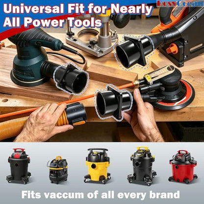 Multi-step Shop Vac Hose Adapter, Universal Tool Adapter, Quick-Connect Vacuum Hose Attachment for Woodworking Power Tools and All Wet/Dry Shop Vacuums