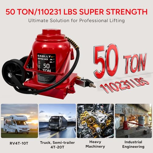 Air Hydraulic Bottle Jack, 50 Ton (110000) lbs Hydraulic Bottle Jack with 10.43''-19.88'' Lifting Range & Manual Hand Pump, for Pickup, Truck, RV, Auto Repair - color: 50 Ton