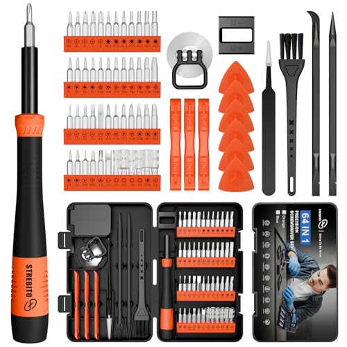 STREBITO Micro Screwdriver Set 64 in 1 Magnetic Screwdriver Set with Torx, Triwing, Pentalobe Star, Electronic Repair Tool Kit for Computer, PC, Laptop, Phone, PS5, XBOX, Switch, Eyeglasses - color: Updated Orange