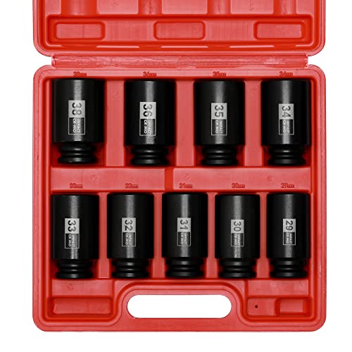 Mayouko 9PCS 1/2 Inch Drive Deep Impact Socket Set, 29-38MM, Spindle Axle Nut Sockets, Metric, Deep, 6-Point, CR-MO - size: 1.142" - 1.496" (9 Pieces)