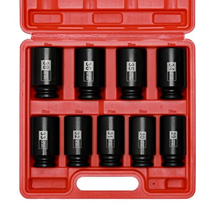 Mayouko 9PCS 1/2 Inch Drive Deep Impact Socket Set, 29-38MM, Spindle Axle Nut Sockets, Metric, Deep, 6-Point, CR-MO - size: 1.142" - 1.496" (9 Pieces)