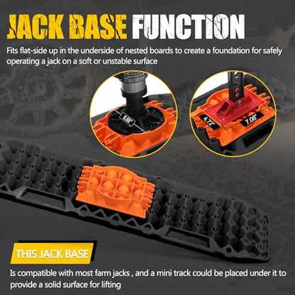 BUNKER INDUST Off-Road Traction Boards with Jack Lift Base,2 Pcs Multifunctional Recovery Track Ramp Traction Mat for 4WD UTV SUV Truck-Mud, Sand, Snow Tire Traction Devices Black with Carry Bag