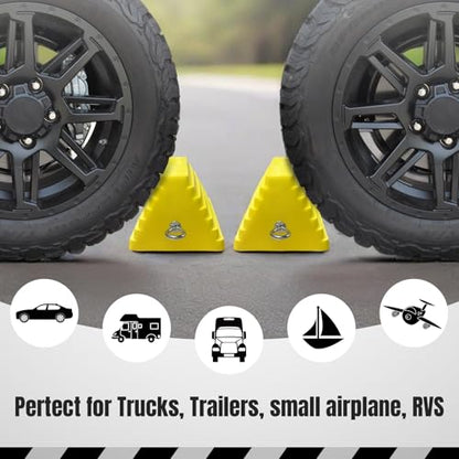 HOXWELL Premium 4 pcs Heavy Duty Wheel Tire Chocks, Vehicle Chocks with Eyebolt for Travel Trailers, Camper, Truck, Car and ATV 4 Pack, Yellow - color: Yellow-4 pcs