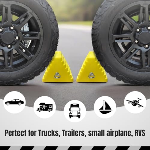 HOXWELL Premium 4 pcs Heavy Duty Wheel Tire Chocks, Vehicle Chocks with Eyebolt for Travel Trailers, Camper, Truck, Car and ATV 4 Pack, Yellow - color: Yellow-4 pcs
