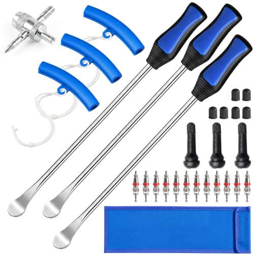 Tire Spoons, 29PCS Tire Changing Tool Kit with 3 x 14.5 Inch Blue Tire Irons, Motorcycle Tire Spoons and Tire Levers, Tire Removal & Mounting Tools for Dirt Bike, ATV, Lawn Mower Tires