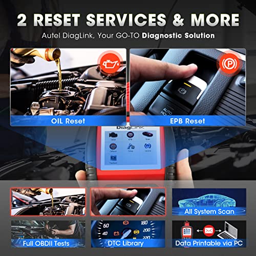 Autel OBDII OBD2 Code Reader Diaglink (DIY Version of MD802) All Systems/Modules Diagnostic for ABS, SRS, Engine, Transmission, EPB, Oil Reset