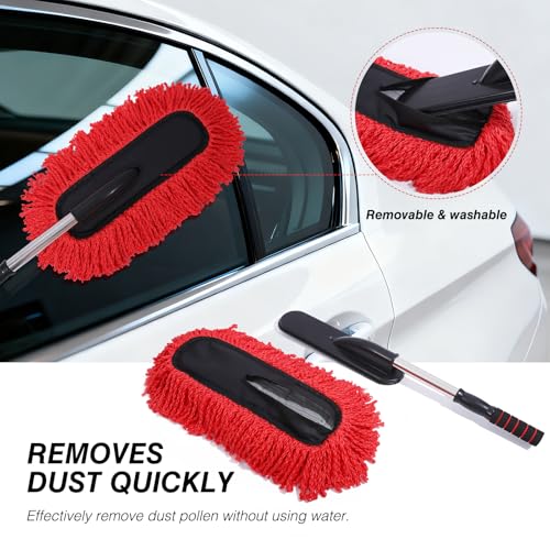 IPELY 3 Pack Large Red Microfiber Car Duster Exterior Scratch Free with Extendable, Car Duster Interior Multipurpose dust Cleaning