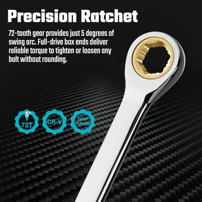 DURATECH 13mm Extra Long Anti-Slip Ratcheting Wrench, Double Box End Wrench, 12-point, Metric, CR-V Steel - size: 13mm
