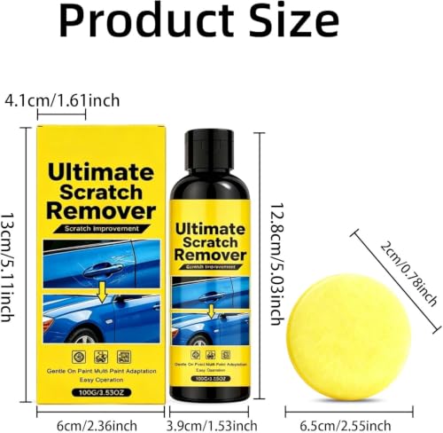 Car Scratch Remover Kit, Quick Fix Removal for Deep Scratches, All Paint Colors Polishing Compound for Cars, 100g/3.53oz (1 Set1 piece, 2 sponges, 6 nanocloths)