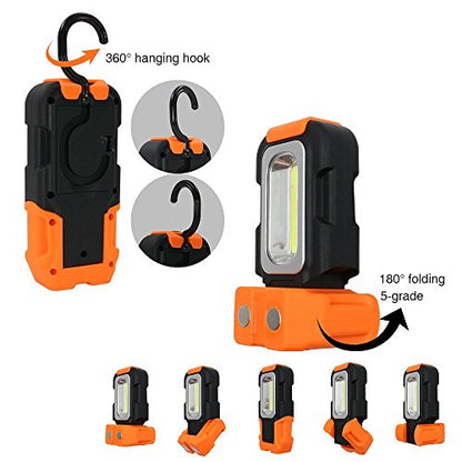 TORCHSTAR 2-Pack Portable LED Work Light, Hanging Hook, Magnetic Flashlight | Battery Operated, COB Pocket Work Lights for Car Repairing, Emergency, Hiking, Camping