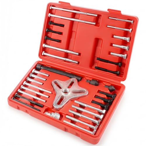 Thorstone 46pcs Harmonic Balancer Puller Set, Steering Wheel Puller, Red | Reinforced & Thickened Heavy-Duty Steering Wheel Flywheel Crankshaft Pulley Puller Tool Kit for Automotive Repair - color: Red, size: Puller