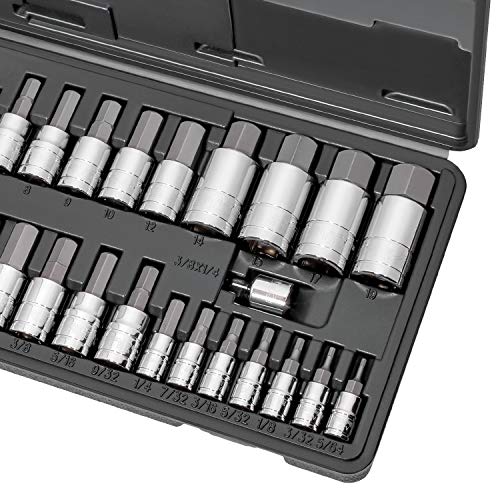 CARBYNE 33-Piece Master Bit Socket Set, SAE & Metric Hex (Allen) Bit Sockets, S2 Steel, 1/4", 3/8" & 1/2" Drive for Automotive, Motorcycle & Furniture Repair - size: 33 Piece