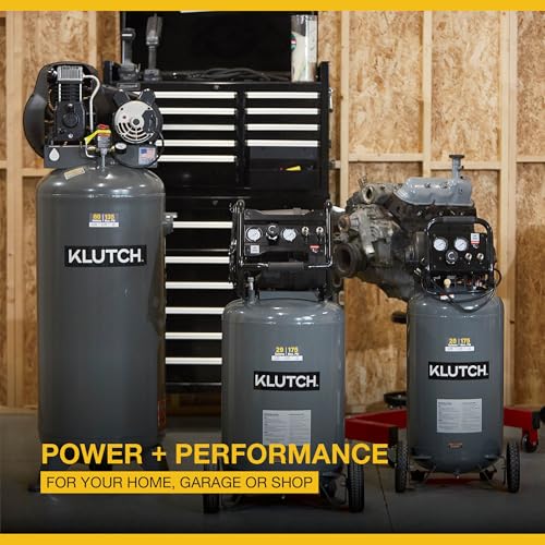 Klutch 29-Gallon Air Compressor, 2.5 HP, 120V, 175 PSI, 5.1 CFM at 90 PSI | Oil-free vertical design, Quick recovery, Nailing and painting use, Large wheels, Maintenance-friendly tank drain - size: 29 Gallon