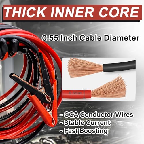 Heavy Duty Jumper Cables, 0 Gauge 25FT Automotive Booster Jumper Cable for 12V/24V Car, SUV &Truck Battery, Jumper Cable with Strong Clamps & Thiekened Inner Core, Carry Bag and Gloves Included - size: 0 Gauge - 25FT