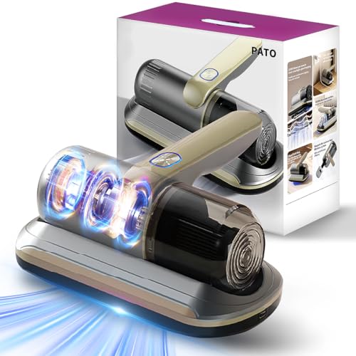 PATO Mattress Vacuum Cleaner, Wireless Handheld Bed Vacuum Cleaner with UV-C Light, HEPA Filter and Ultrasonic Vibration, 12KPa, Suitable for Beds, Sofas, Car Seats, Carpets (Golden) - color: Golden