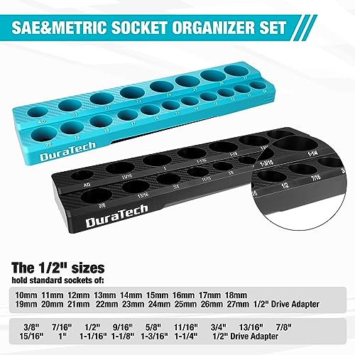 DURATECH Magnetic Socket Organizer Set, 1/2" Drive SAE & Metric Socket Holders, Tool Box & Cart, Holds 35 Sockets - size: 2pc 1/2" Metric&SAE