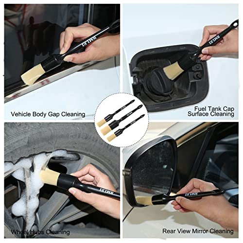 BMLEI 5pcs Car Detailing Brushes Set, Boars Hair Auto Car Detail Brush Kit | No Scratch, Ultra Soft Car Duster Brushes，Perfect for Interior, Exterior Cleaning, Wheels,Tires,Leather Seats