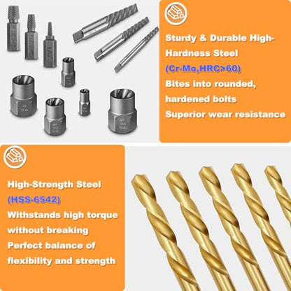 39PCS Screw & Bolt Extractor Set with Left Hand Drill Bit Set,Easy Out Screw Extractor Set,Multi-Spline Stripped Screw Extractor Kit, Bolt Extractor Kit for Studs, Rusted, Bolts & Screws - size: 39PCS