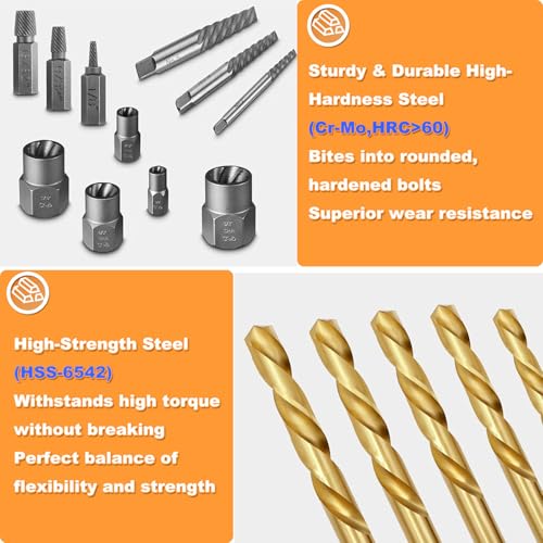 39PCS Screw & Bolt Extractor Set with Left Hand Drill Bit Set,Easy Out Screw Extractor Set,Multi-Spline Stripped Screw Extractor Kit, Bolt Extractor Kit for Studs, Rusted, Bolts & Screws - size: 39PCS