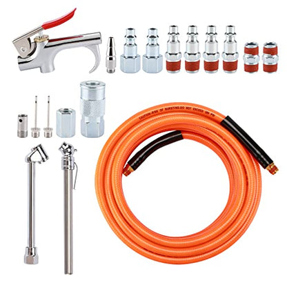 18 Pieces Air Tool Accessories Kit with 3/8 Inch X 25 FT PVC Hose, 1/4 Inch NPT Quick Connect Fittings, Air Blow Gun, Tire Gauge, Air Chuck - size: 18 Pieces Kit with PVC Hose